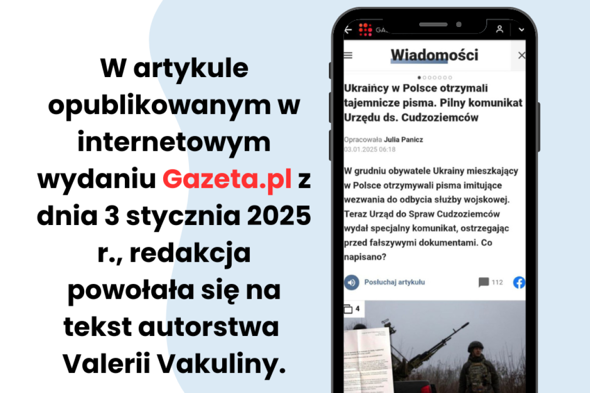 W artykule opublikowanym w internetowym wydaniu Gazeta.pl z dnia 3 stycznia 2025 roku, redakcja powołała się na tekst autorstwa Valerii Vakuliny.